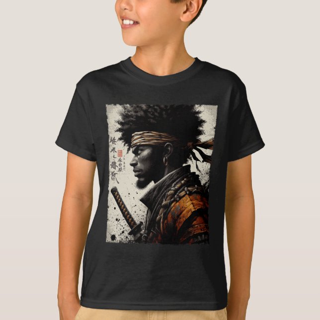 Camiseta Samurai Afro-Americano Vintage Bushido Africano Gu (Frente)