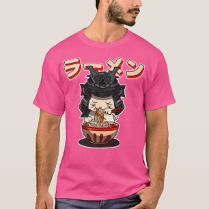 Camiseta Samurai Anime Japonês Kawaii Cartoon Cat Comendo R