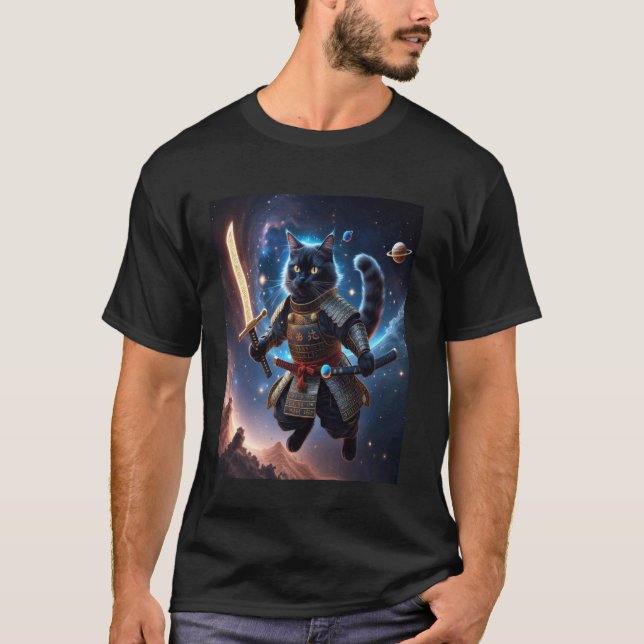 Camiseta Samurai Astral Gato Guardião das Ondas Celestiais (Frente)