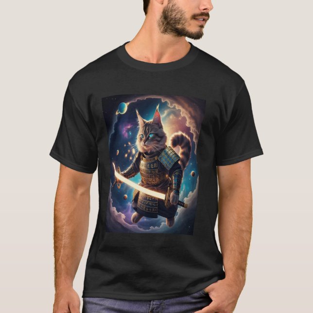 Camiseta Samurai Astral Gato Guardião das Ondas Celestiais (Frente)