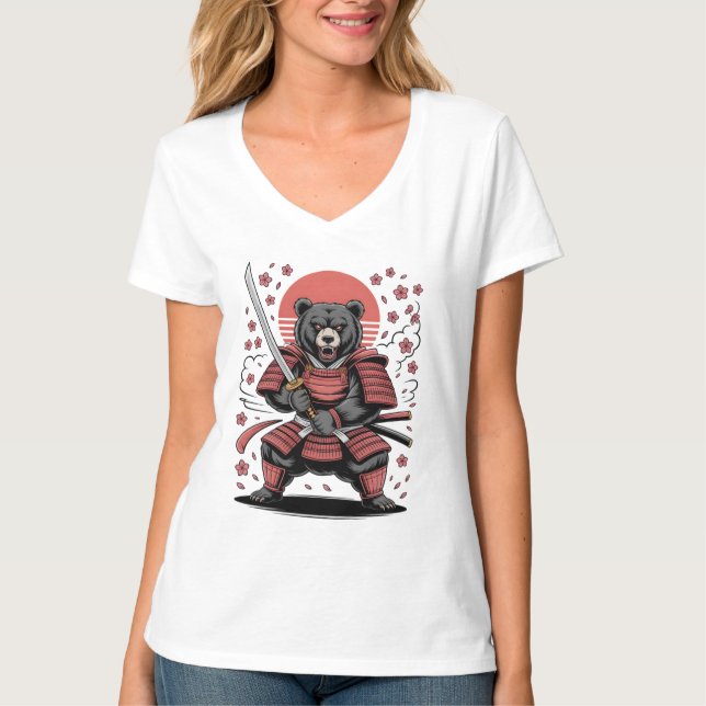 Camiseta Samurai Bear Feminina Decote V (Frente)