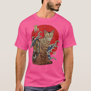 Camiseta Samurai Bengal Cat Ukiyoe, guerreiro japonês 