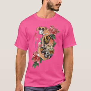 Camiseta Samurai Boxer Cachorro Ukiyo E Flores Guerreiro Ja