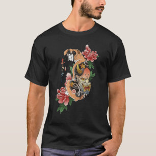 Camiseta Samurai Boxer Dog Ukiyo E flutua guerreiro japonês