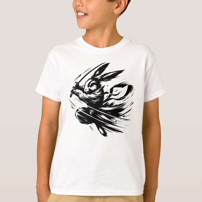 Camiseta Samurai Bunny Black Ink Warrior Rabbit (Frente)