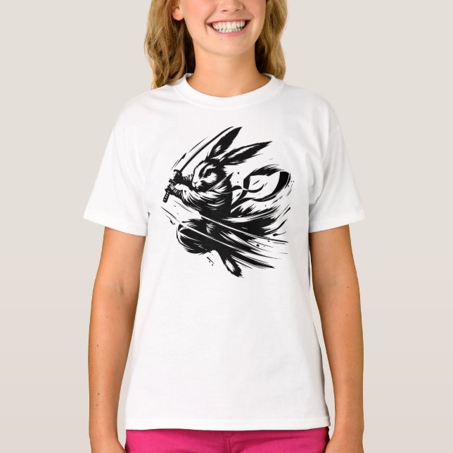 Camiseta Samurai Bunny Black Ink Warrior Rabbit (Frente)