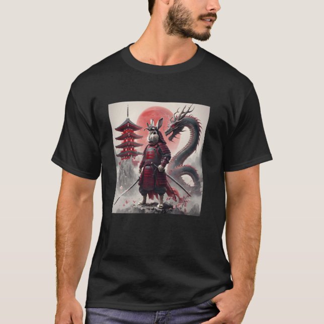 Camiseta Samurai Bunny Rabbit Warrior Japonês Rabbit Ninja (Frente)