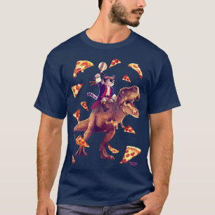 Camiseta Samurai Cat Andando T Rex Comendo Pizza Funny Dino