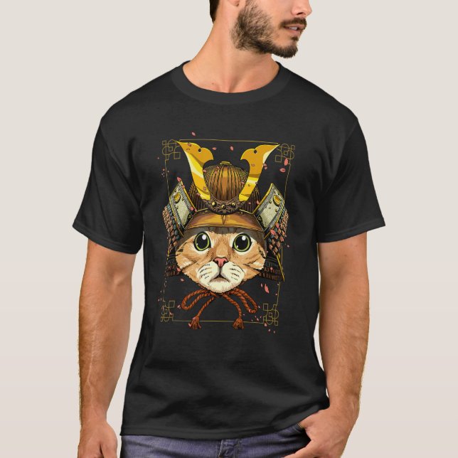 Camiseta Samurai Cat Armor Japanese Warrior Bushido Japanes (Frente)