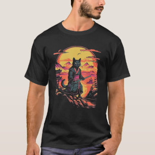 Camiseta Samurai Cat Bushido Estilo estético japonês
