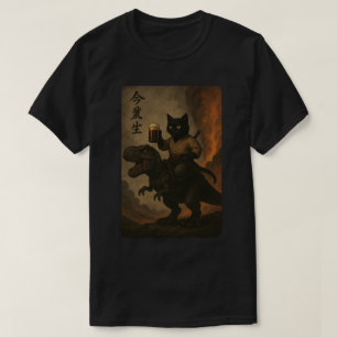 Camiseta Samurai Cat com Cerveja e T-Rex, Dinossauro Anel d