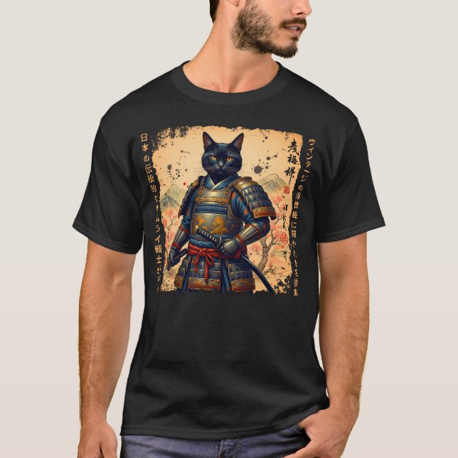 Camiseta Samurai Cat gato japonês gato guerreiro japonês Ja (Frente)