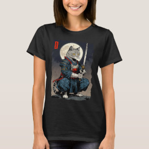 Camiseta Samurai Cat. Gato Retro Japonês Gato Lua Ukiyo-