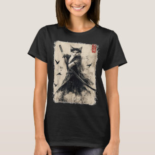 Camiseta Samurai Cat Graphic Tee Warrior Vintage Japonês