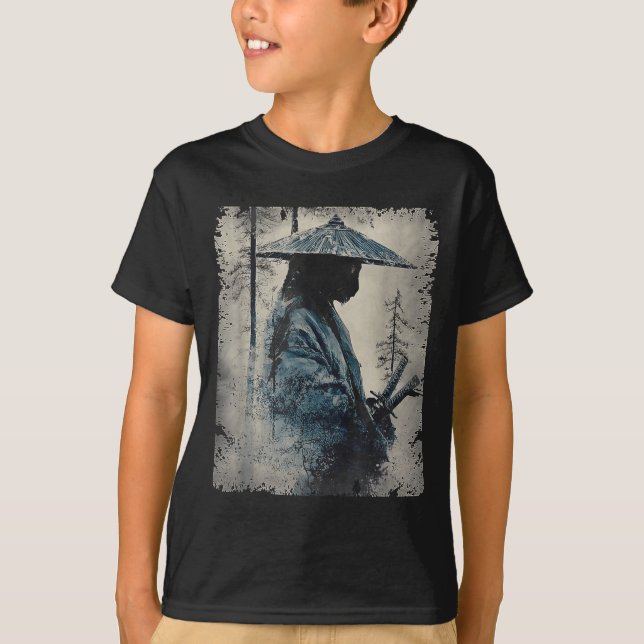 Camiseta Samurai Cat Japanese Art Anime Men Women Kids Grap (Frente)