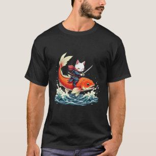 Camiseta Samurai Cat Japonês Koi Fish