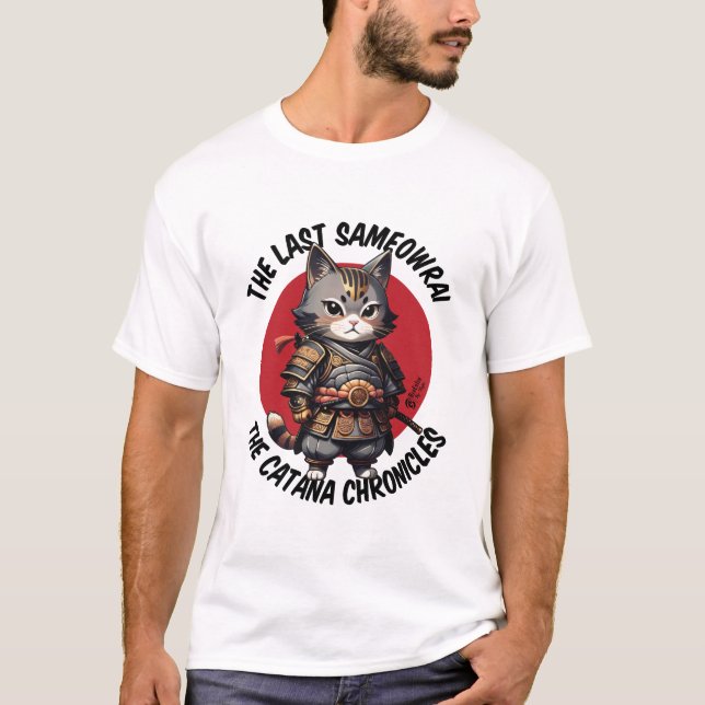 Camiseta Samurai Cat Men White (Frente)