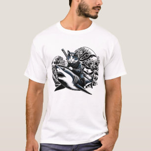 Camiseta Samurai Cat Ninja Cat Shark Kanagawa Japonês