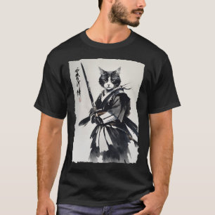 Camiseta Samurai Cat Vintage Ukiyo-e Warrior Art Graphic Ca