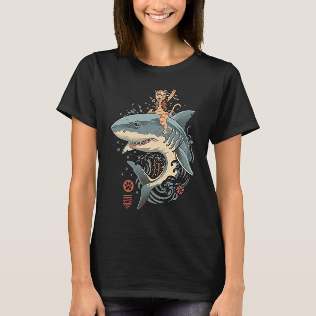 Camiseta Samurai Cat warrior Bushido shark Japanese Cats ka (Frente)