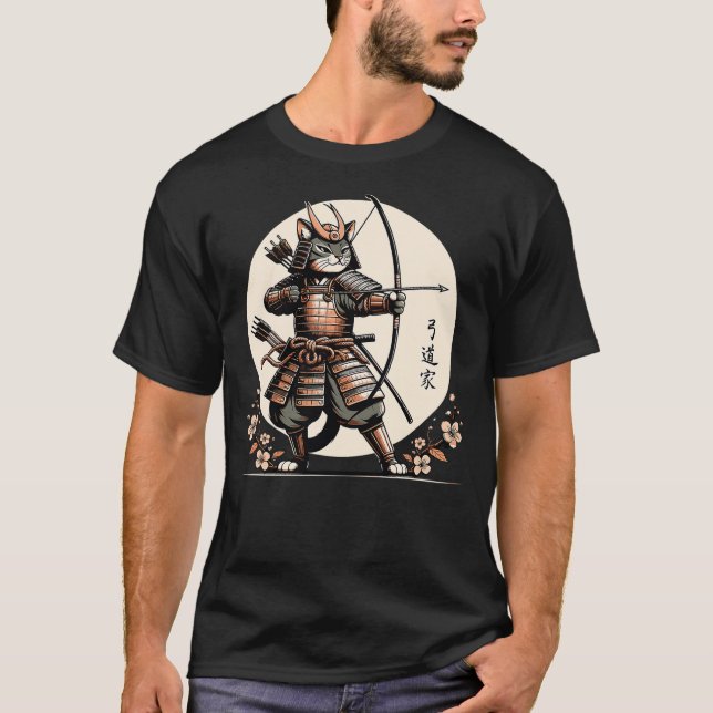 Camiseta Samurai Cat Warrior Japanese Archer Kitten in Vint (Frente)