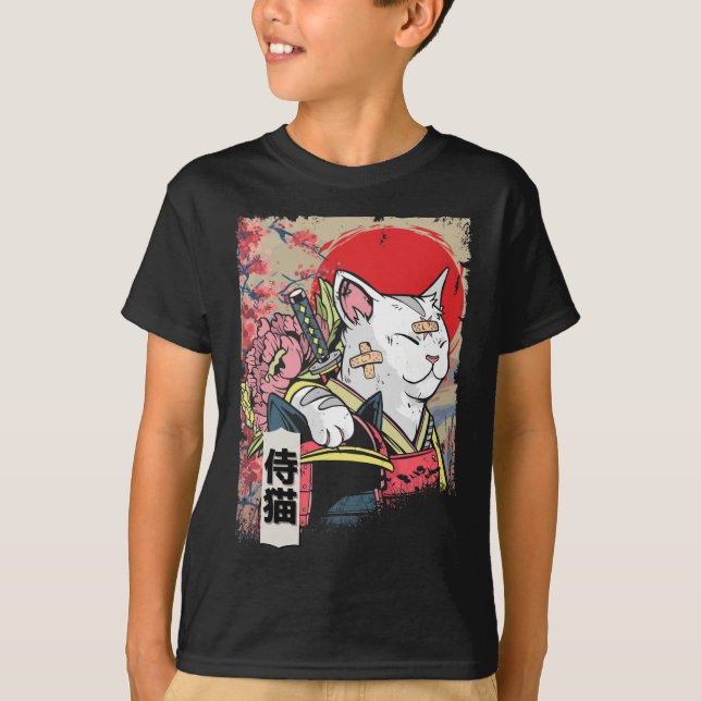 Camiseta Samurai Cat Warrior Japão Ninja Kitten (Frente)