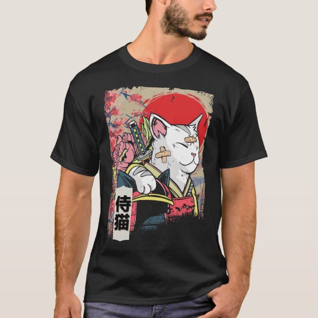 Camiseta Samurai Cat Warrior Japão Ninja Kitten (Frente)