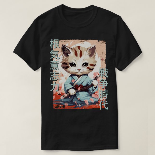 Camiseta Samurai Cat Warrior Japonês Gatinho Ninja Kawaii 1 (Frente do Design)