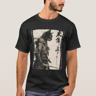 Camiseta Samurai Cat Warrior Ukiyo Ink Trabalho de arte Cat