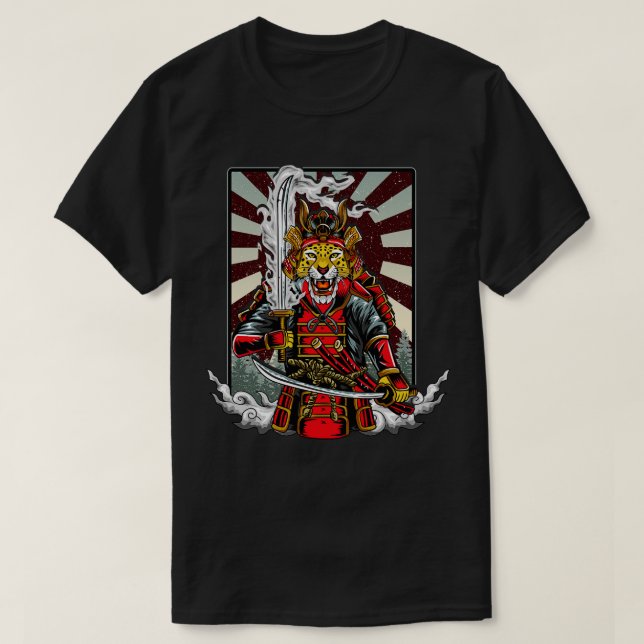 Camiseta Samurai Cheetah Warrior Japão (Frente do Design)