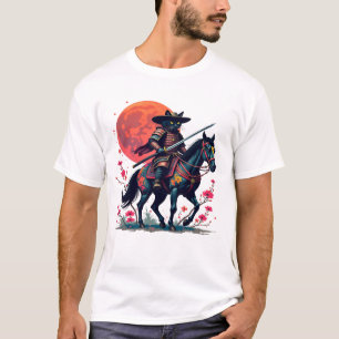 Camiseta Samurai Cowboy Gato Preto Cavalo Presente único ce