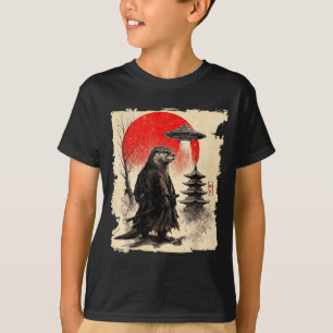 Camiseta Samurai de Lontra Arte Gráfica Ufo Retro Japonês G