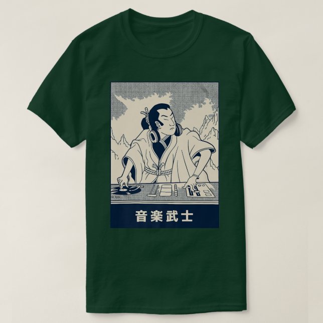 Camiseta Samurai DJ - Ilustração Japonesa de Animação (Frente do Design)