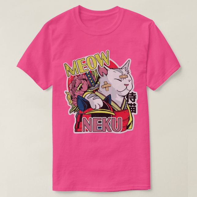 Camiseta Samurai do Gato de Anime Japonês (2) (Frente do Design)