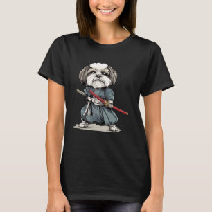 Camiseta Samurai Dog Japonês Estilo Ukiyo e Lhasa Apso Cães