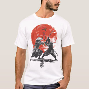 Camiseta Samurai Duel Art Japonês Impressão de Batalha do