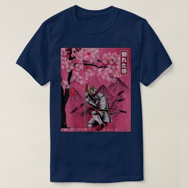 Camiseta Samurai Fallen Warrior do Japão Cherry Blossom Vin (Frente do Design)