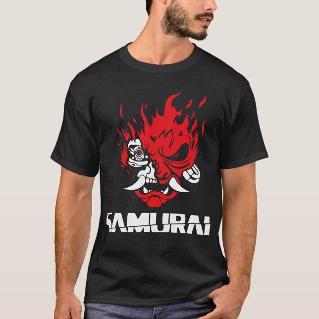 Camiseta Samurai Flame Mask Design (Frente)