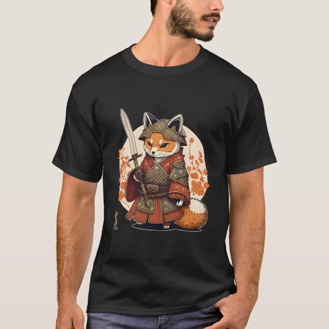 Camiseta Samurai Fox Warrior Japanese Ninja Fox Kawaii (Frente)