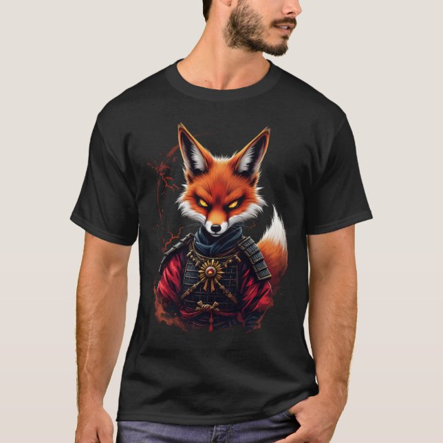 Camiseta Samurai Fox Warrior Japonês Ninja Fox Kawaii T-Sh (Frente)