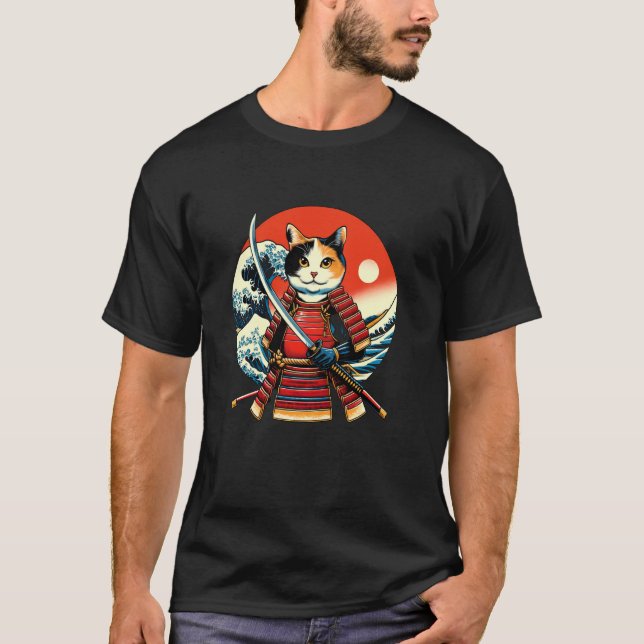Camiseta Samurai Gato Calico Otaku (Frente)