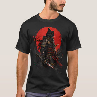 Camiseta Samurai Gato Preto Guerreiro Japonês Armadura Vint