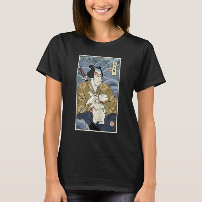 Camiseta Samurai & Gato Ukiyo E Guerreiro Japonês Samurai K (Frente)