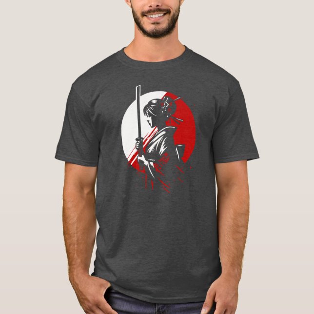 Camiseta Samurai Geisha com a Ascensão Katana Sun Warrior B (Frente)