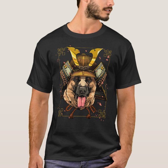 Camiseta Samurai German shepherd do guerreiro do cão Samura (Frente)