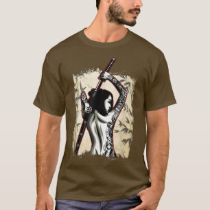 Camiseta Samurai Girl Sword Japonesa Tatuou Mulher Do Japão
