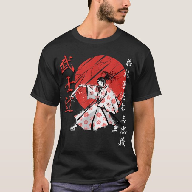 Camiseta Samurai Girl Warrior Woman Bushido Code Japão (Frente)