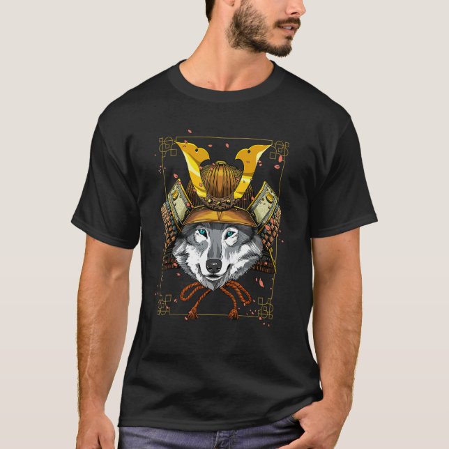 Camiseta Samurai Gray Wolf Japanese Warrior Bushido Japanes (Frente)