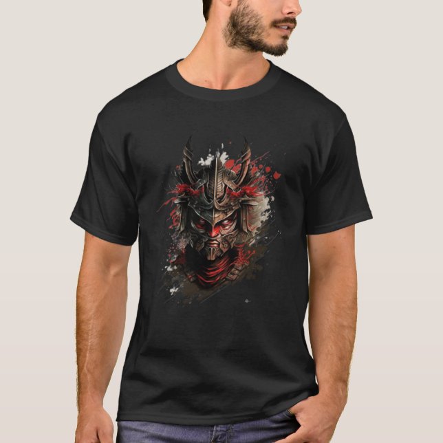Camiseta Samurai Helmet Warrior Bushido Oni Mask Japonês C (Frente)