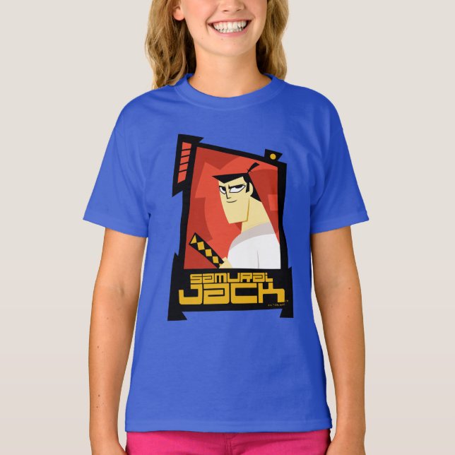 Camiseta Samurai Jack Sorria Gráfico de Quadro Futurístico (Frente)